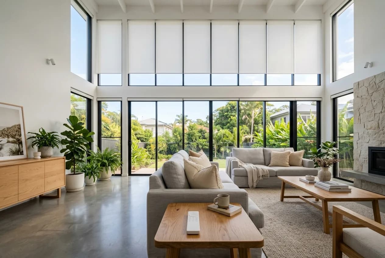 Motorised roller blinds on clerestory windows